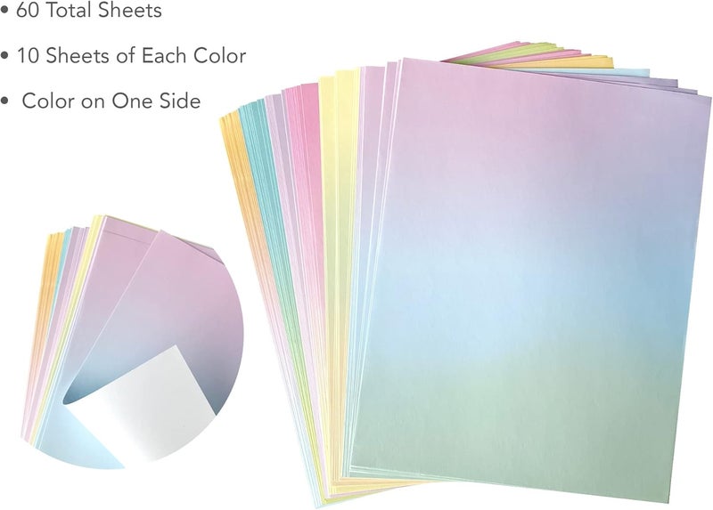 THiNKABLE Pastel Gradient Paper Stationery, Aesthetic Paper 8.5 x 11 Inches, 60 Sheets, Colorful Writing Paper, Pretty Stationary Paper, Decorative Scrapbook Paper - Image 3